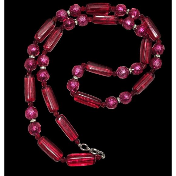 Vintage Pink And Red Beaded Statement Necklace - Picture 1 of 10